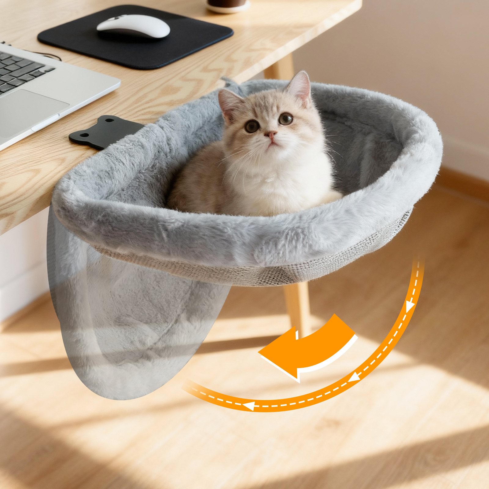 Cat Desk Bed One-Click Folding - Under Desk Hammock のレビューと価格