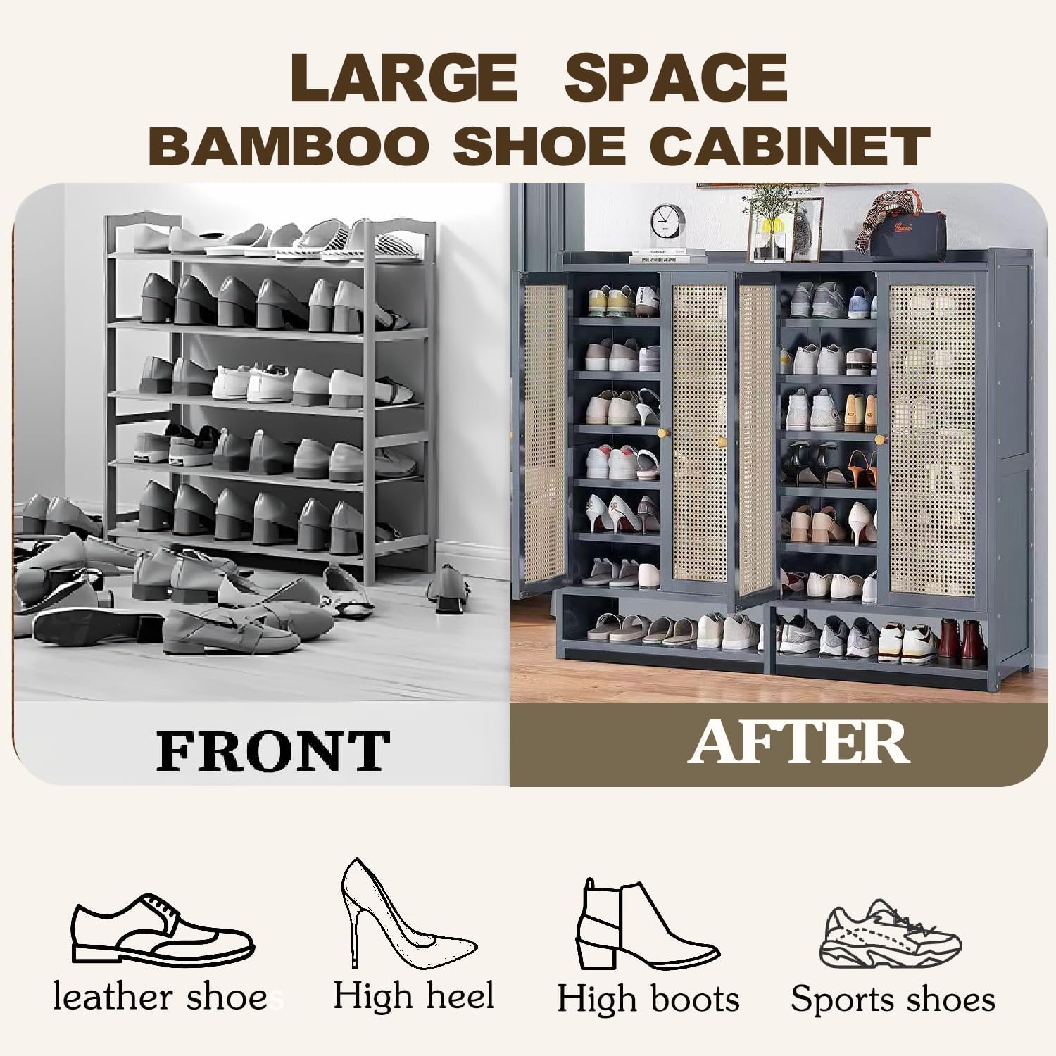7-Tier Bamboo Shoe Cabinet wit - Room Divider Bamboo のレビューと価格